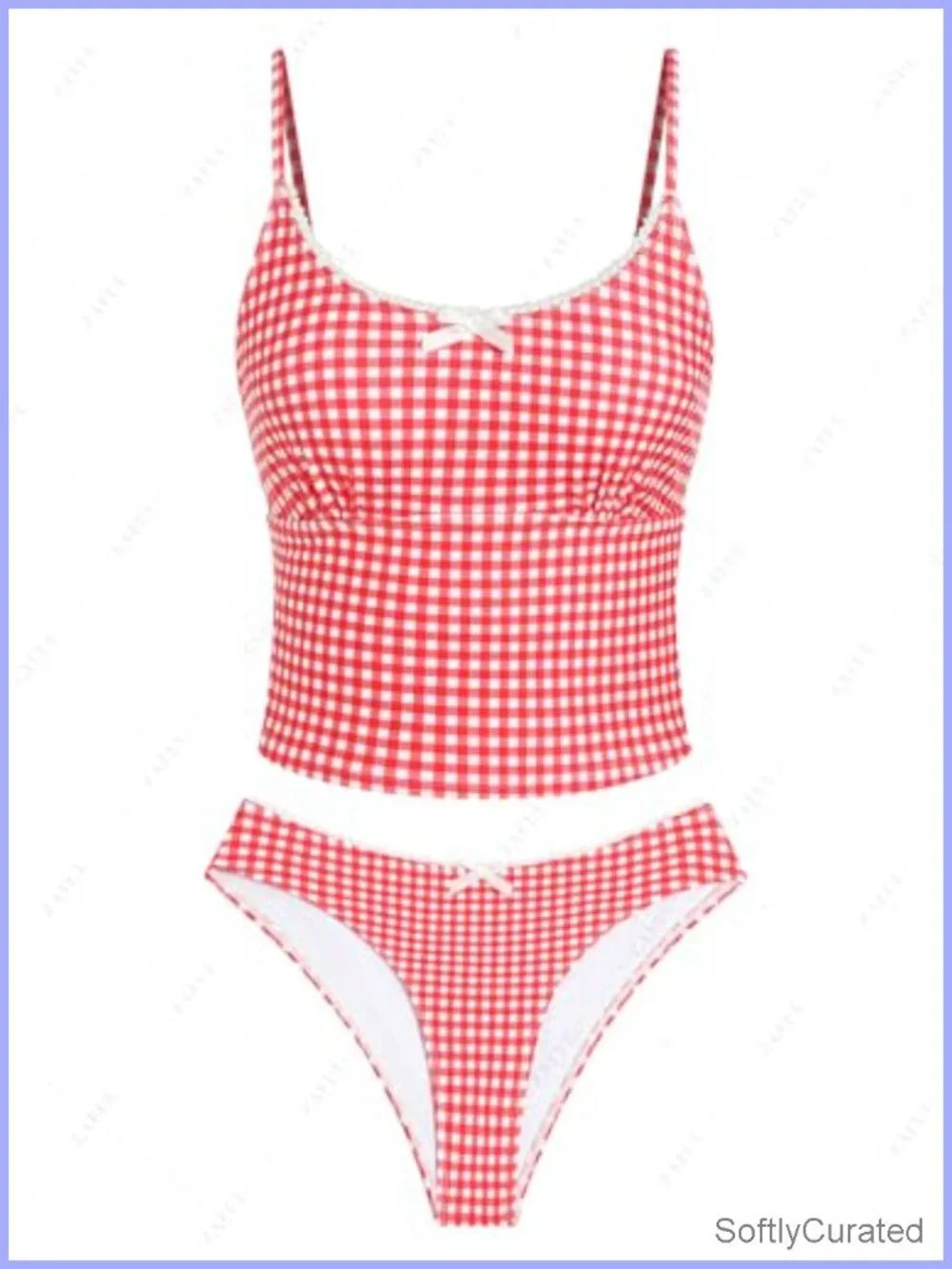 Women's Tankini Swimsuits Tummy Control High Cut Bow Decor Two Piece Bikini Sets